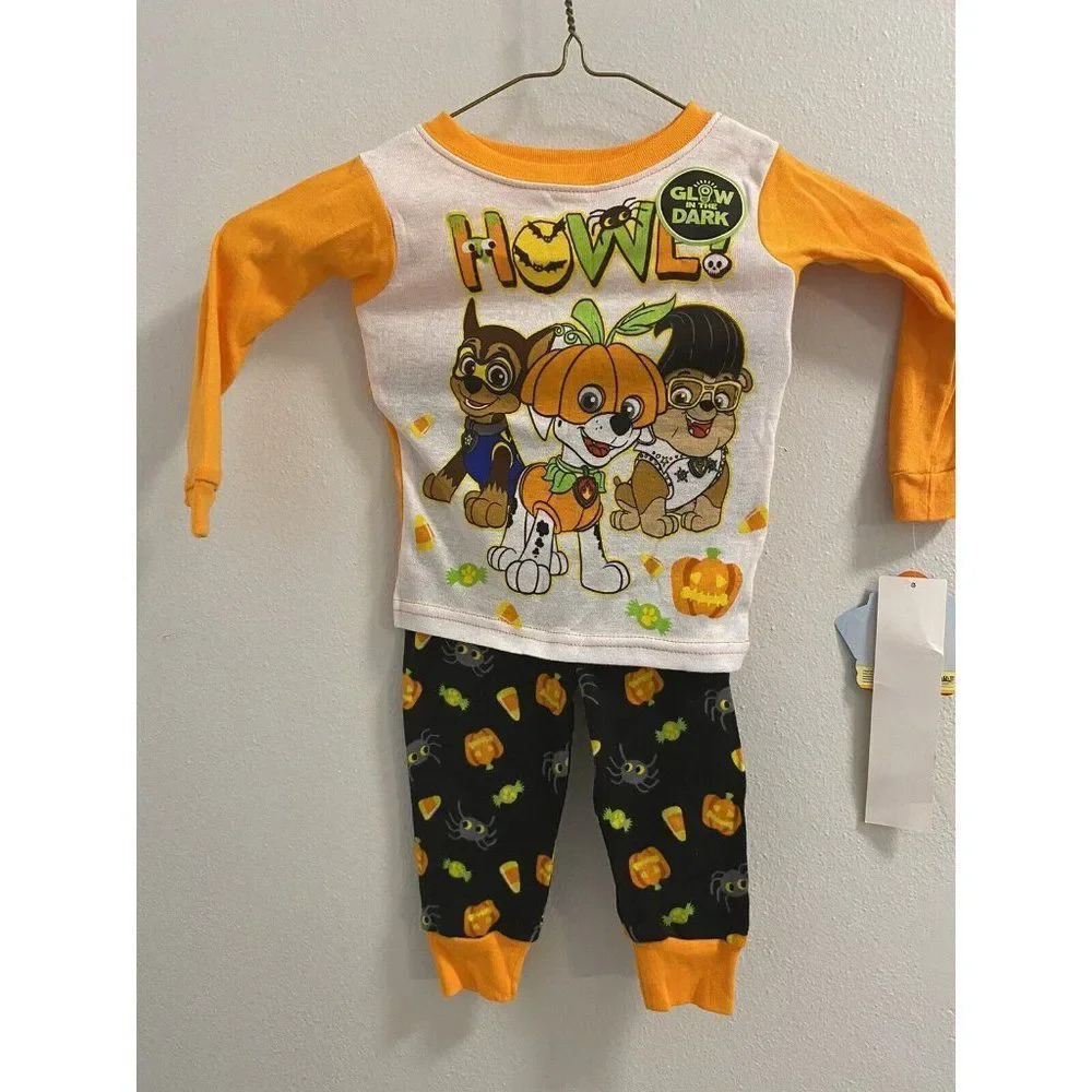 Paw Patrol Halloween 2 Piece 12 Months GLOW IN THE DARK pajama Set NEW